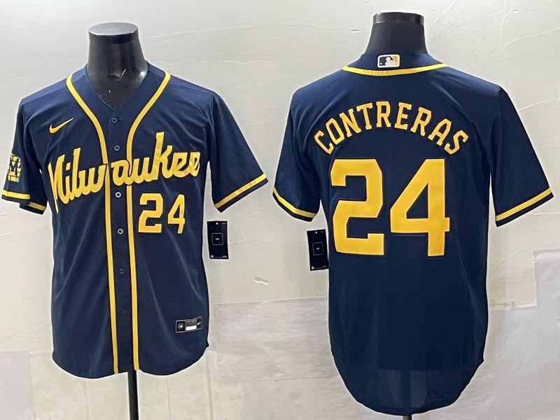 Men Milwaukee Brewers #24 Contreras Drak Blue Nike MLB 2025 Jersey 02
